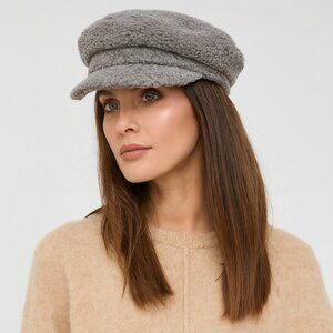 Grey Acrylic Sherpa Newsboy Hat Warm Cozy Fits Women S-M New with Tag